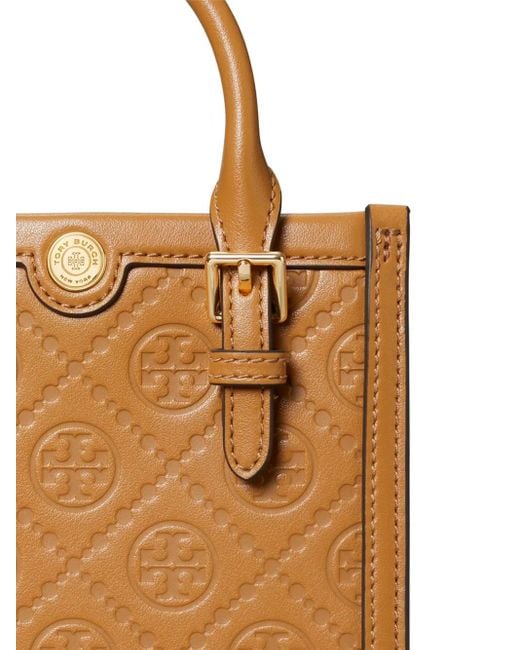 Tory Burch Brown Mini T-Monogram Leather Tote Bag