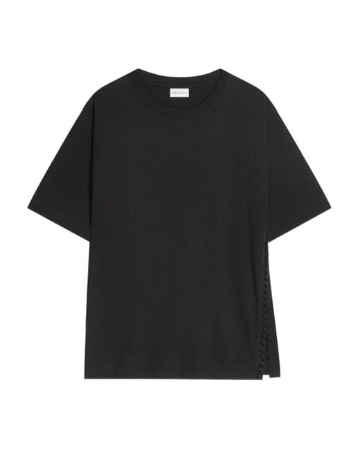 Dries Van Noten Black Crew-Neck Button-Embellishment T-Shirt