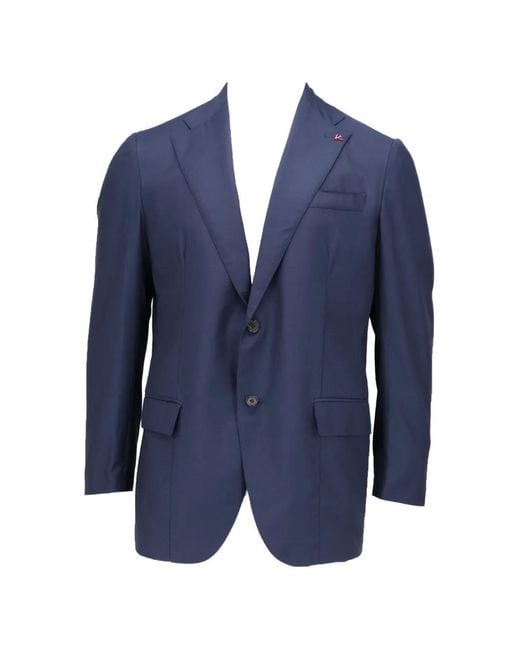 Isaia Blue Single-Breasted Notched-Lapels Blazer for men