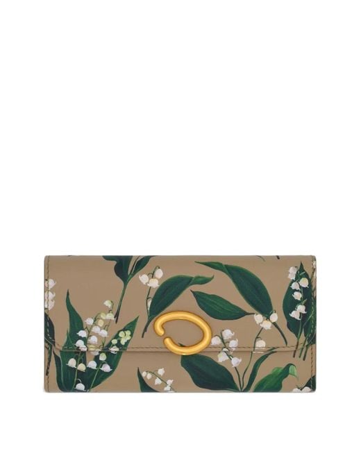 Oscar de la Renta Green Portefeuille Continental À Imprimé Lily Of The Valley