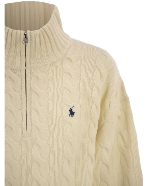 Polo Ralph Lauren Natural Cable Wool-Cashmere Half-Zip Jumper
