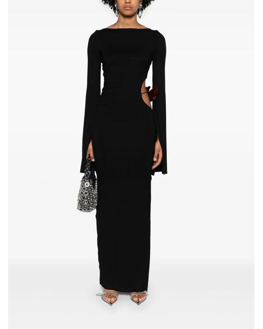 silk black dress Pretty Soft Satin Long Prom Dresses Women's Slimming Dress Elegant a line midi long sleeve dress with sleeves Size:XLARGE