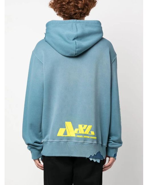 Sudadera con capucha y logo estampado DIESEL de hombre de color Blue