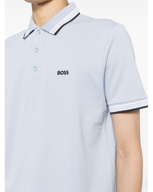 Logo-embroidered cotton polo shirt Boss pour homme en coloris White