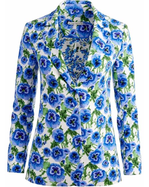 Alice + Olivia Single-breasted Floral Print Blazer in Blue - Lyst