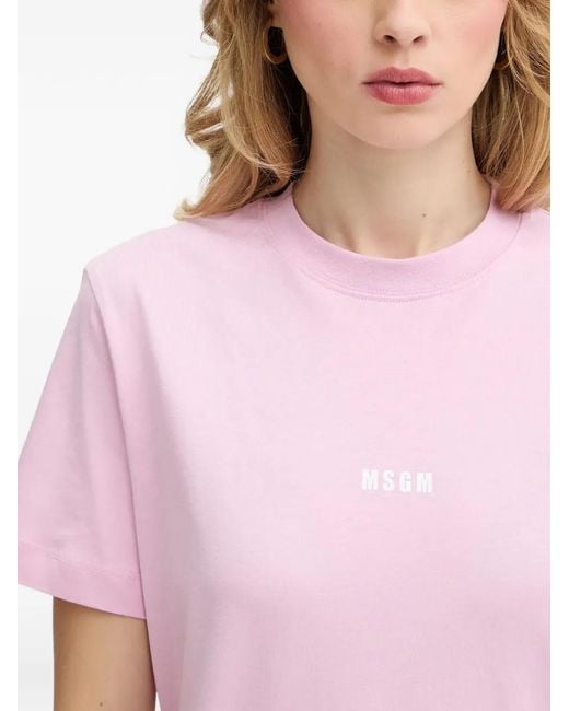 MSGM Pink Logo-Detail T-Shirt