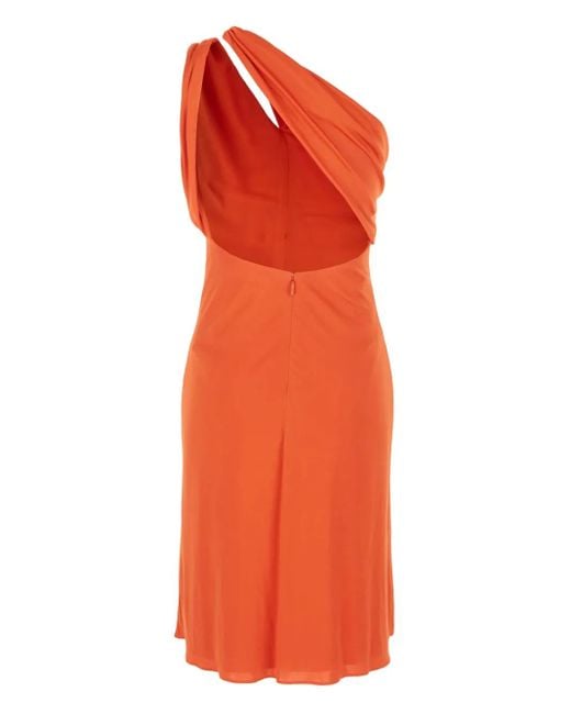 Versace Orange One-Shoulder Draped Midi Dress