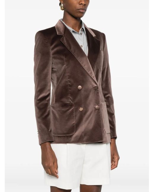 Tagliatore Brown Double-Breasted Velvet Jacket