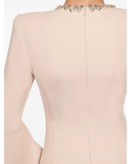 Jenny Packham Natural Margoni Front-Embellished Bell-Sleeve Midi Dress