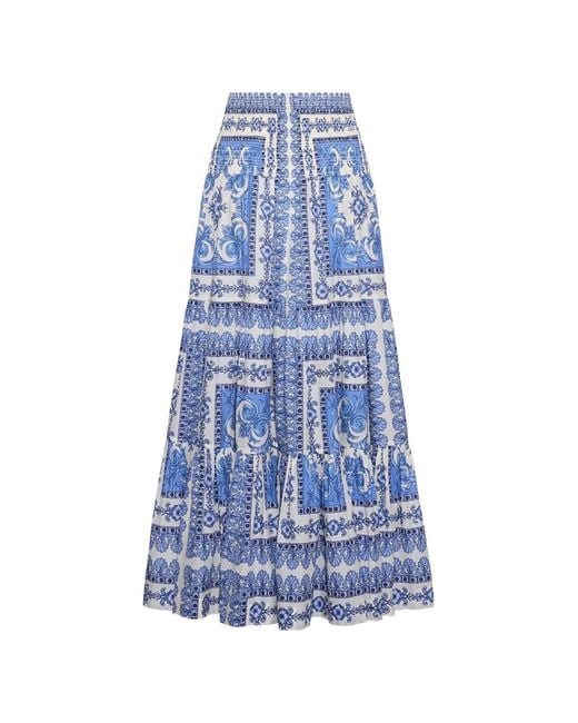 Cara Cara Blue Emilia Tiered Scarf-Print Maxi Skirt