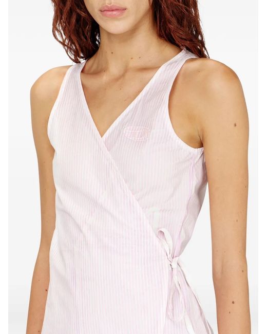 DIESEL Pink Mini V-Neck Striped Dress