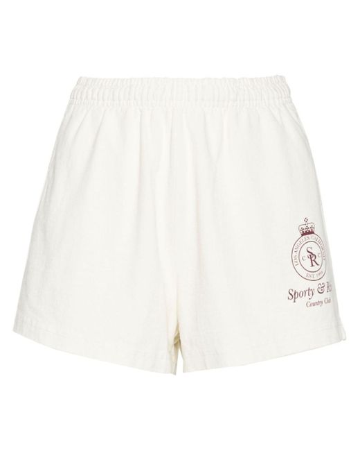 Sporty & Rich Crown Disco Jersey Shorts in het White