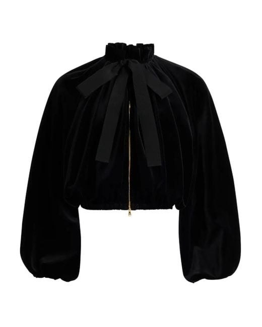 Patou Black Balloon-Sleeve Velvet Jacket