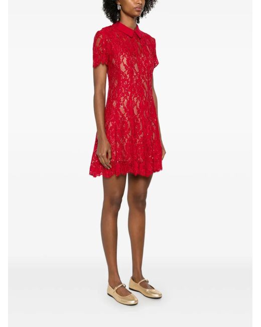 Self-Portrait Red Sequin Lace Mini Dress