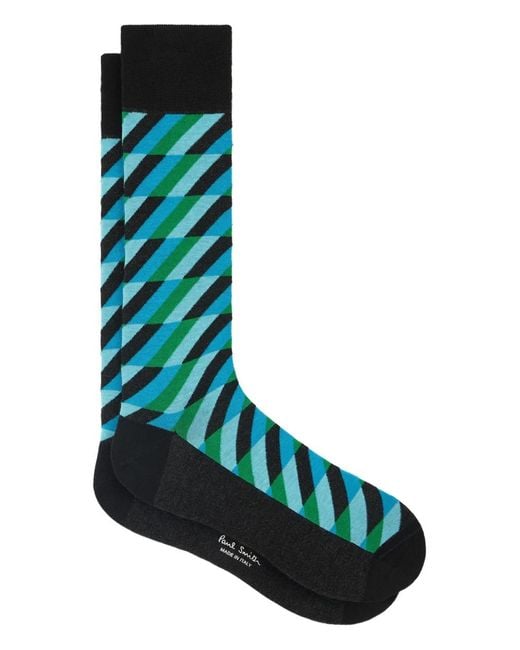 Paul Smith Blue Chaussettes En Coton À Rayures Diagonales for men