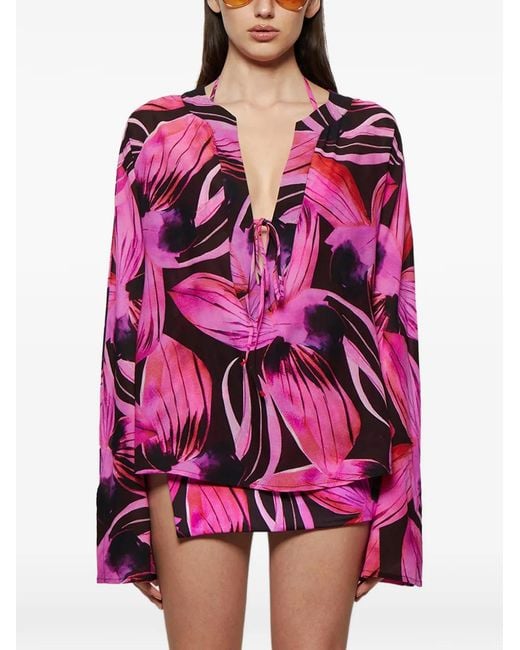 Louisa Ballou Pink Floral-Print Long-Sleeve Blouse