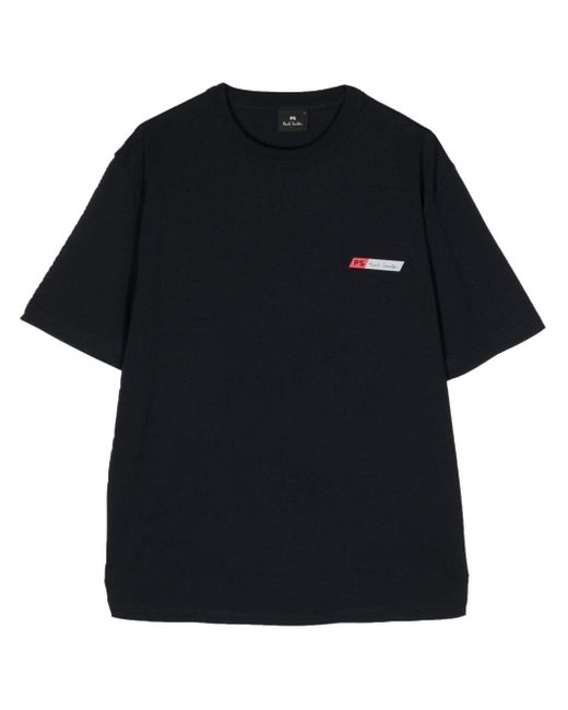 PS by Paul Smith Black Slant Logo-print Stretch-cotton T-shirt for men