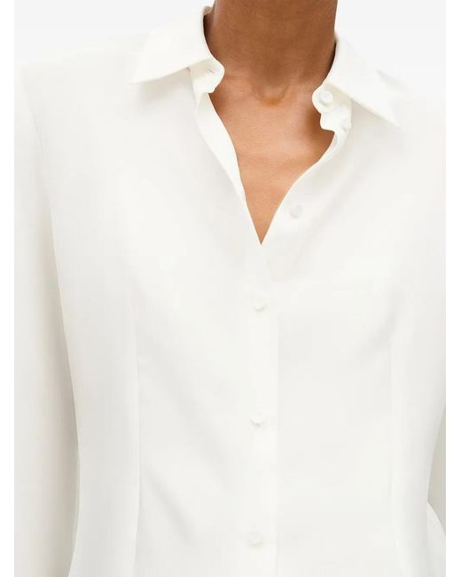 Another Tomorrow White Fitted Darted Silk Blouse