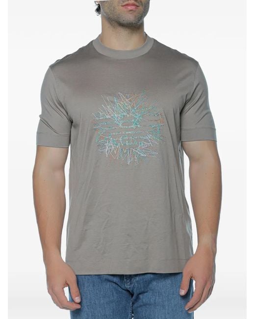 Emporio Armani Gray Logo-Embroidered T-Shirt for men