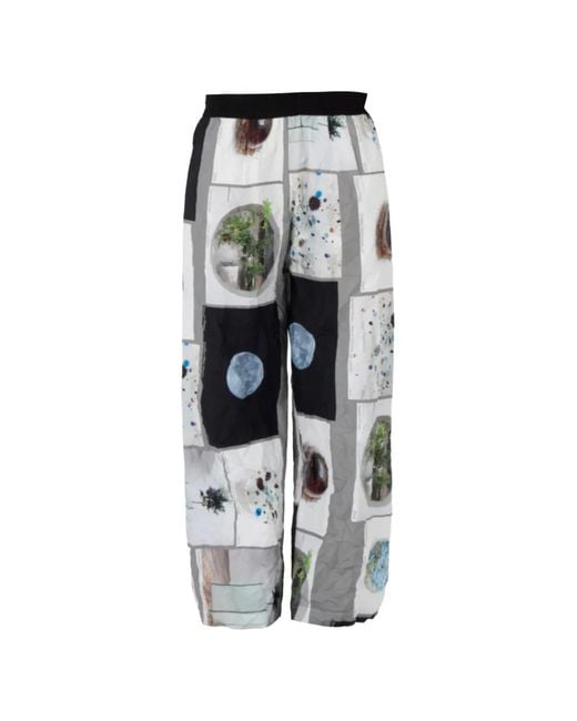 Maria Calderara White Pantalon En Coton À Imprimé Artistique