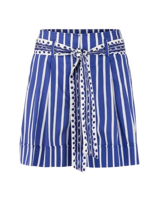 Marc Cain Blue Striped Belted Shorts