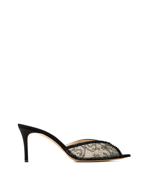 Andrea Wazen Metallic Katy Lace Beaded Mules