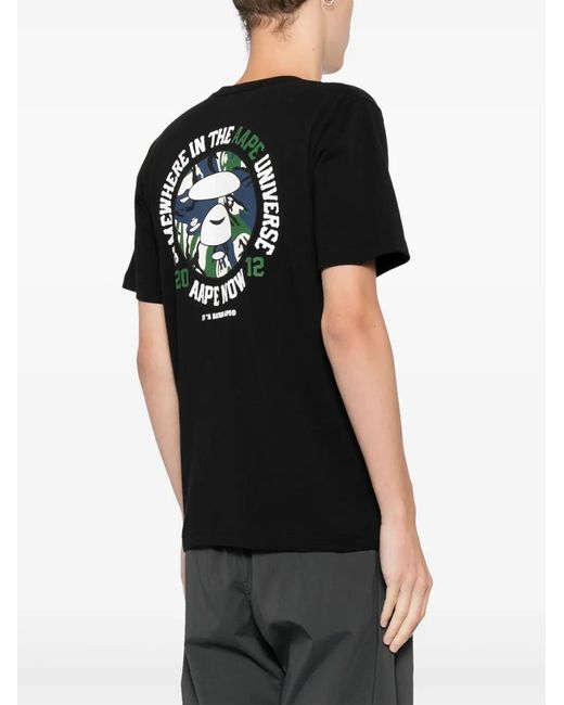 Aape By A Bathing Ape Black Graphic-Print Cotton T-Shirt for men