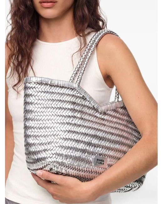 Bimba Y Lola Black Woven Leather Tote Bag