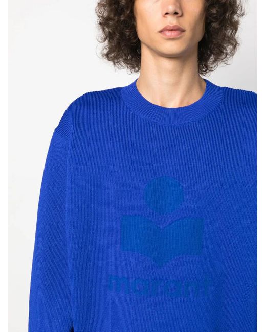 Isabel Marant Blue Jacquard Logo Knit Sweater for men
