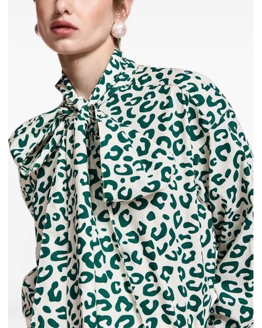 Essentiel Antwerp Blue Khaleesi Leopard-Print Pussy-Bow Shirt