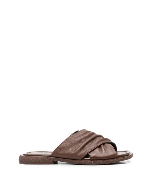 SERGIO MORETTI FIRENZE Brown Crossover-Strap Ruched Sandals