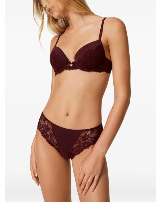Twinset Purple Lace-Trimmed Satin Briefs
