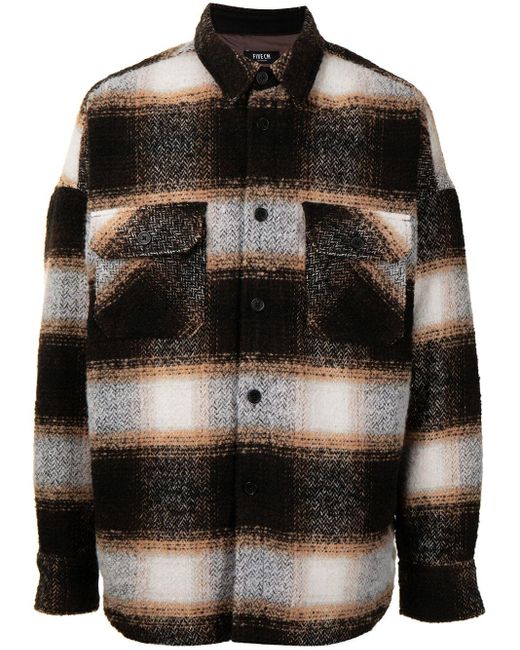 FIVE CM Striped Brushed Wool Shacket in Brown for Men | Lyst