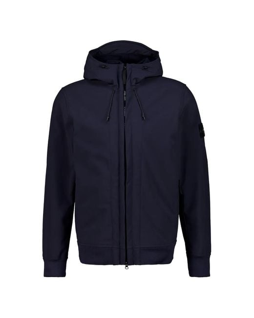 Stone Island Blue Logo-Patch Hooded Jacket for men