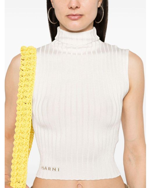 Marni White Embroidered-logo Ribbed-knit Top