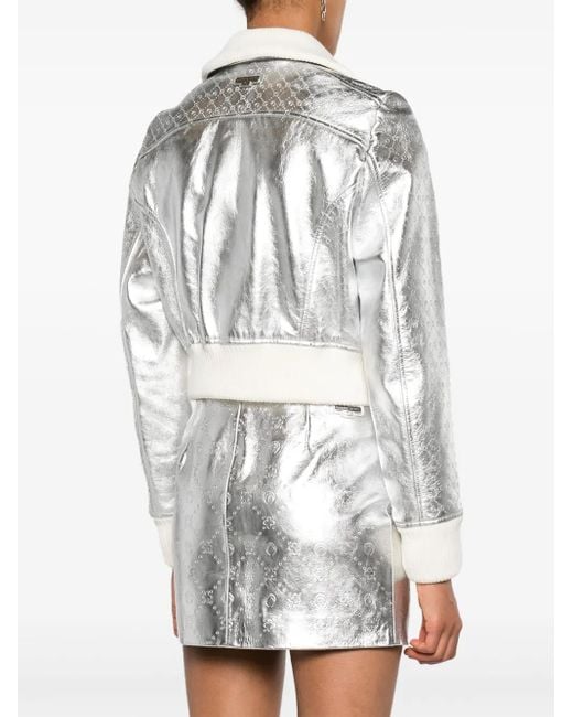 MARINE SERRE White Moonogram-Pattern Laminated Leather Jacket