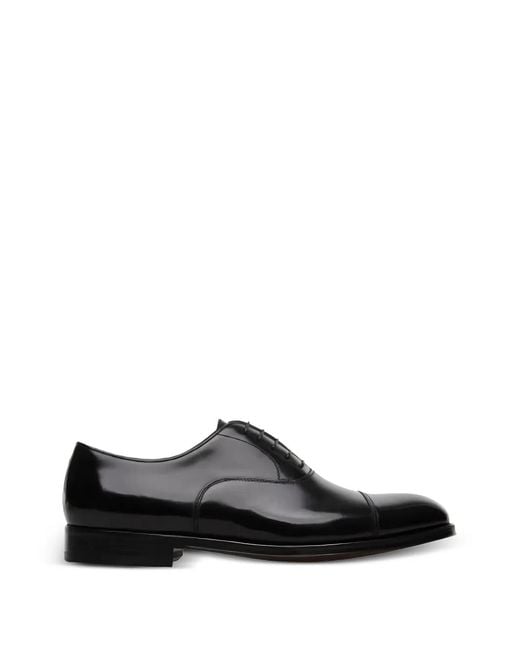 Doucal's Black Leather Oxford Shoes for men