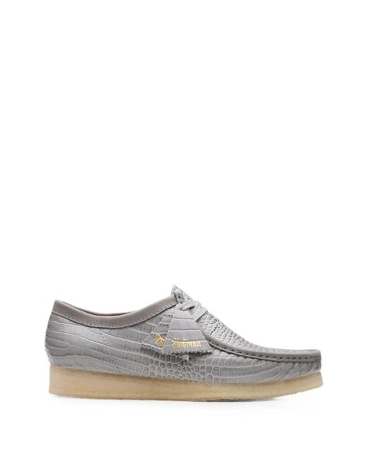 Clarks White Wallabee Crocodile-Effect Leather Boots for men