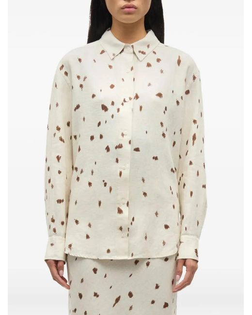 Samsøe & Samsøe White Chemise En Lin Saloves À Pois