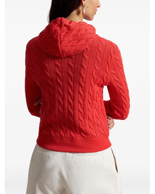 Polo Ralph Lauren Red Zip-Up Cable-Knit Cardigan