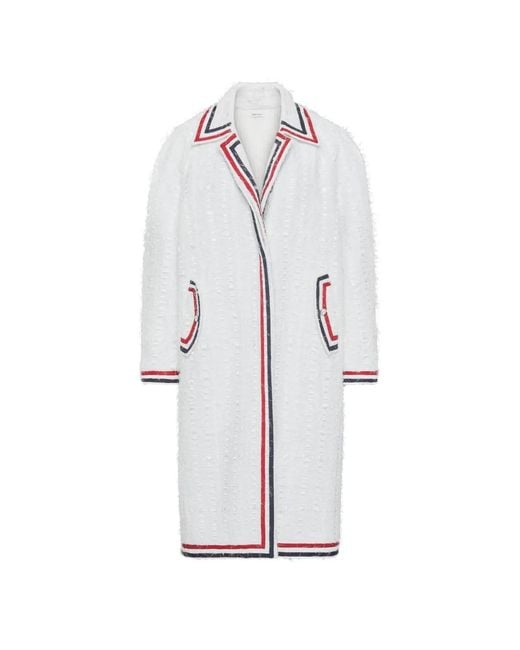 Thom Browne White Ribbon Tweed Raglan Coat