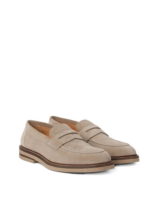 Brunello Cucinelli Brown Penny-Suede Loafers for men