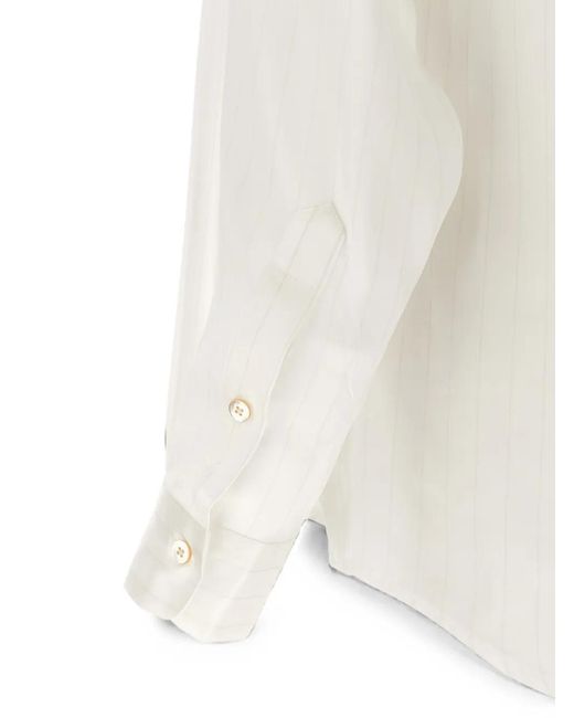 Riviera White Vertical-Stripe Silk Shirt for men