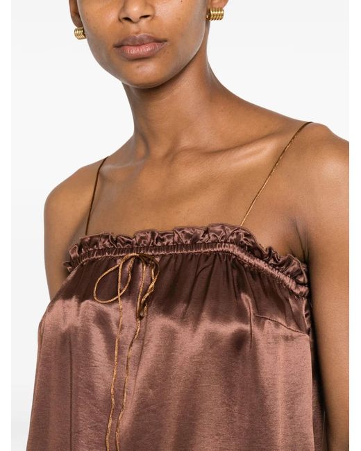 THE NINA STUDIO Brown Ruffled-Trim Spaghetti-Strap Top