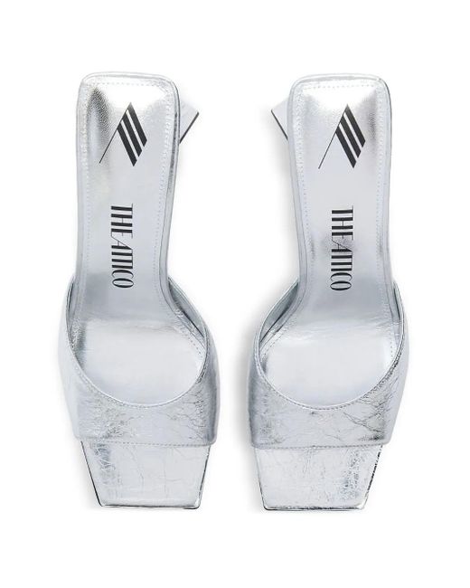 The Attico White 100Mm Devon Metallic Leather Sandals