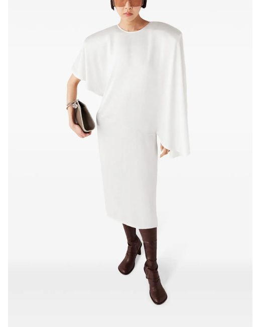 Stella McCartney White Padded-Shoulder Asymmetric Midi Dress