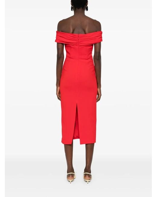 Self-Portrait Red Off-Shoulder Crepe Midi Dress