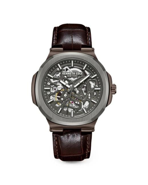Kenneth Cole Gray Skeleton-Dial Crocodile-Effect .5Mm Watch for men