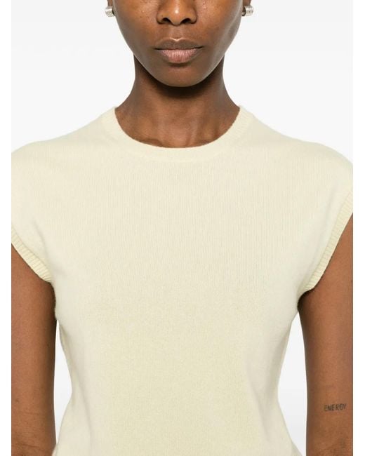 Bompard White Ribbed Short-Sleeved Sweater