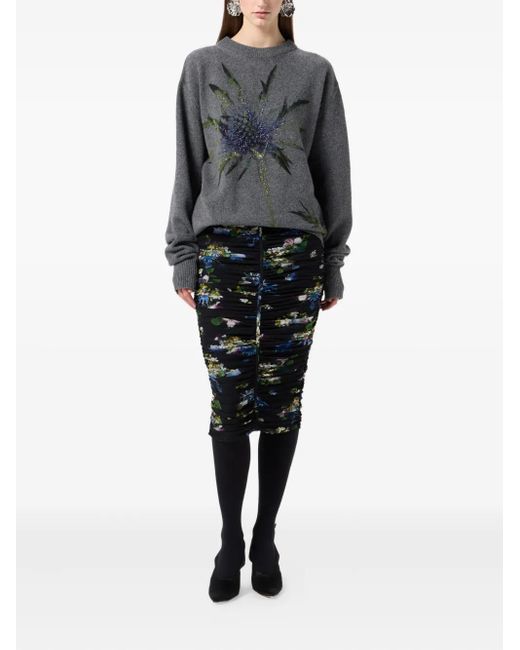 Blumarine Gray Floral-Beaded Sweater